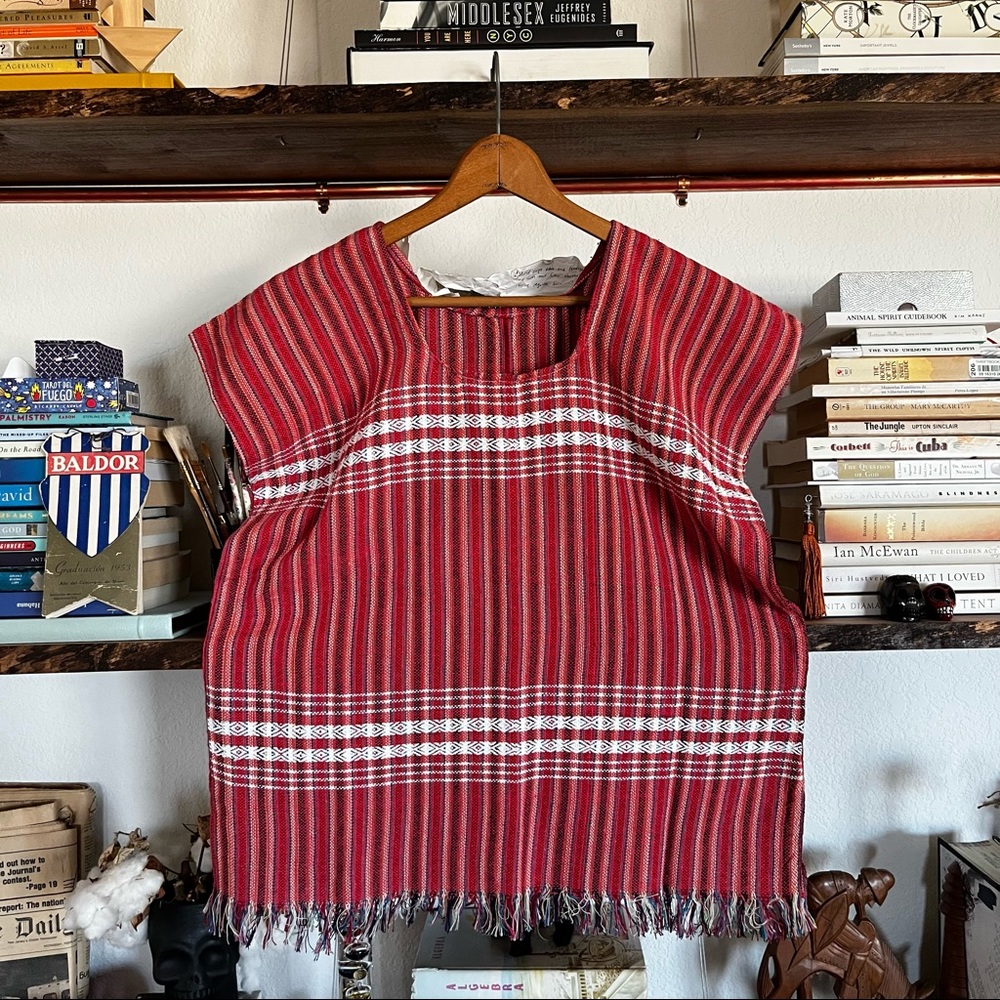 Mexican Tunic Striped Fringe Woven Boho Top Cover Up